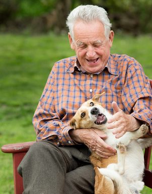 Thérapie à médiation animale avec une personne âgée